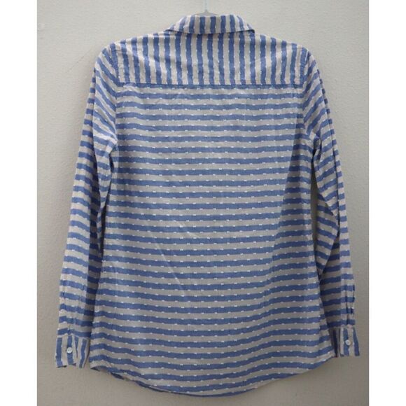 J. McLaughlin Women's Sz S Blue/Cream Striped Swiss Dot Button-Up L/S Shirt - Picture 2 of 6